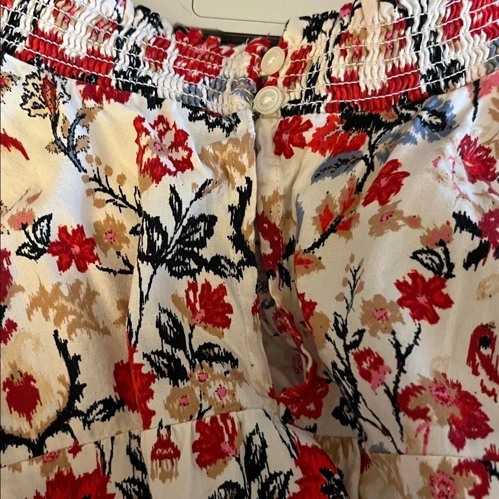 LOFT Forest Smocked Puff Sleeve Top, Size XL